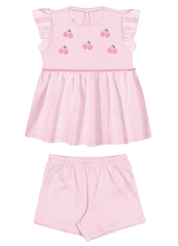 Alakazoo - Conjunto Quadriculado Bordados FrontaisRosa