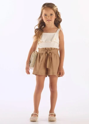 Up Baby - Conjunto Regata Algodão Short Linho Branco - UP BABY