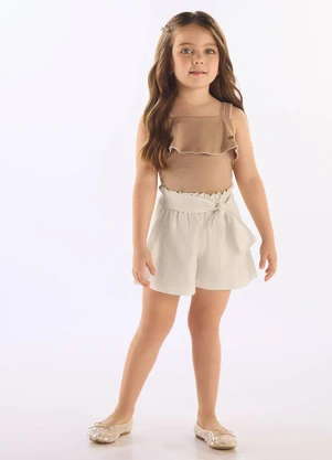 Up Baby - Conjunto Regata Algodão Short Linho Marrom - UP BABY