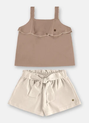 Up Baby - Conjunto Regata Algodão Short Linho Marrom - UP BABY