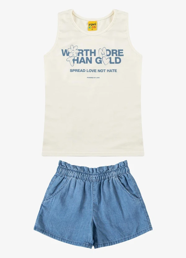 Rovi Kids - Conjunto Regata com Shorts Feminino Bege
