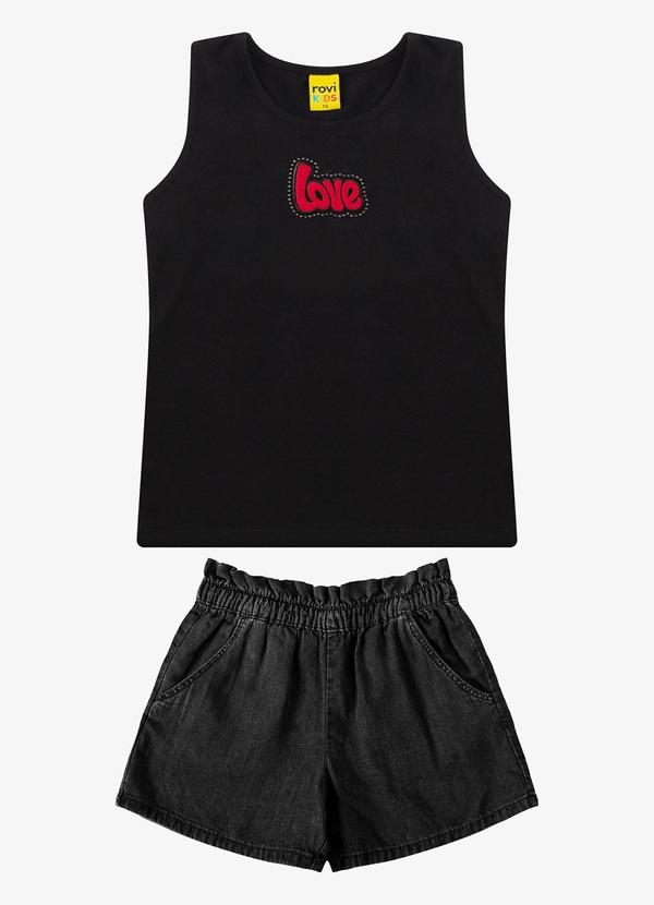 Rovi Kids - Conjunto Regata com Shorts Feminino Preto