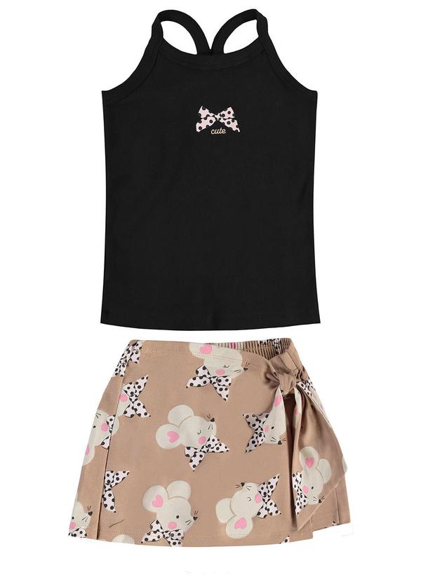 Rovi Kids - Conjunto Regata com Shorts Saia Preto