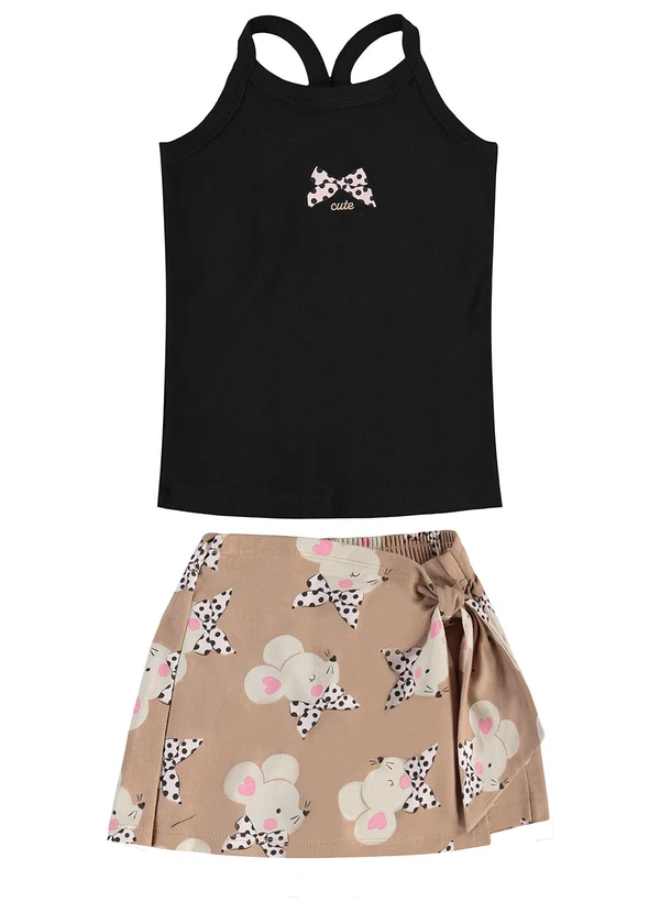 Rovi Kids - Conjunto Regata com Shorts Saia Preto