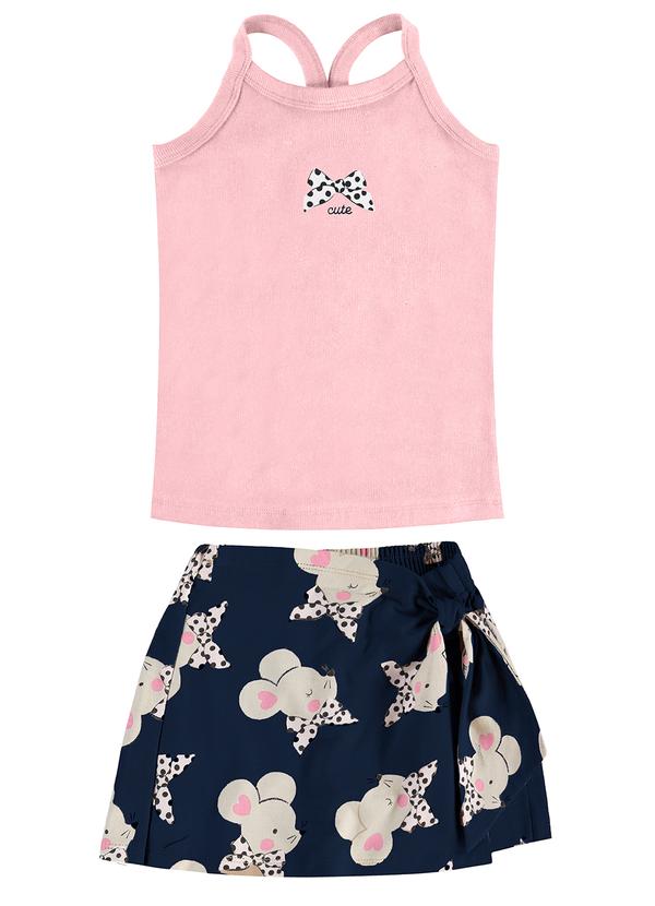 Rovi Kids - Conjunto Regata com Shorts Saia Rosa