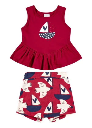 Quimby - Conjunto Regata e Short-Saia Bebê Vermelho - QUIMBY