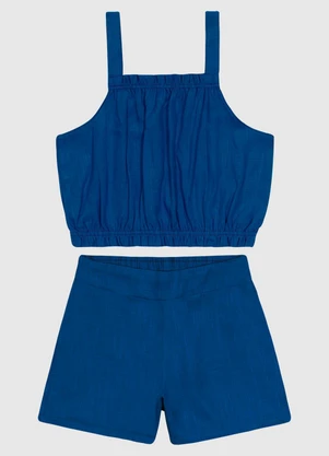 Carinhoso - Conjunto Regata e Shorts em Viscolinho Azul - CARINHOSO