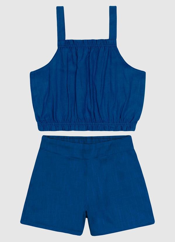 Carinhoso - Conjunto Regata e Shorts em Viscolinho Azul