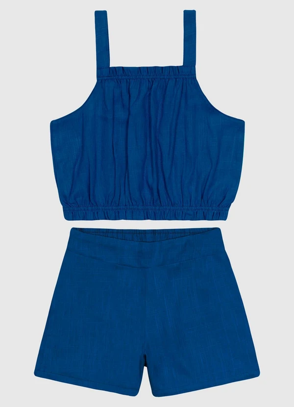 Carinhoso - Conjunto Regata e Shorts em Viscolinho Azul