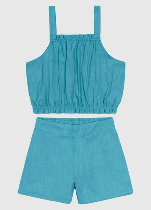 Carinhoso - Conjunto Regata e Shorts em Viscolinho Azul - CARINHOSO