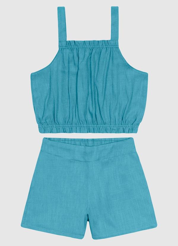 Carinhoso - Conjunto Regata e Shorts em Viscolinho Azul
