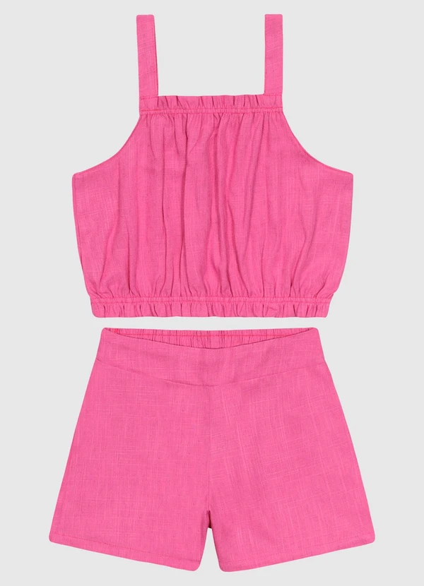 Carinhoso - Conjunto Regata e Shorts em Viscolinho Rosa