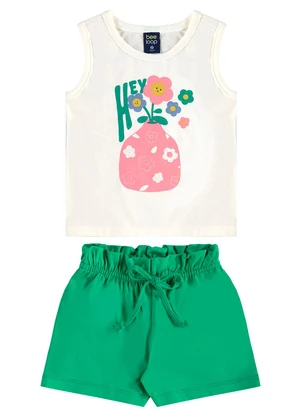 Bee Loop - Conjunto Regata Florezinhas Short Bege - BEE LOOP