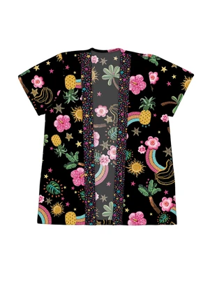Alakazoo - Conjunto Regata Short e Kimono Estampado Preto - ALAKAZOO