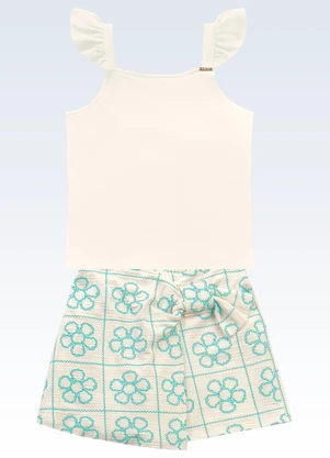 Fakini Kids - Conjunto Regata/Shorts Saia Bege - FAKINI KIDS