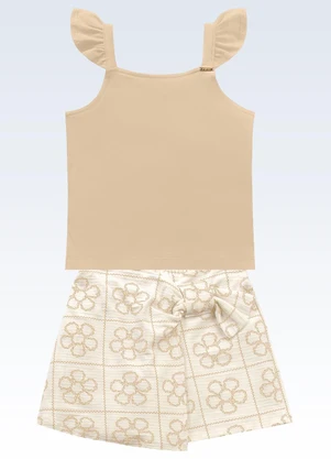 Fakini Kids - Conjunto Regata/Shorts Saia Bege - FAKINI KIDS