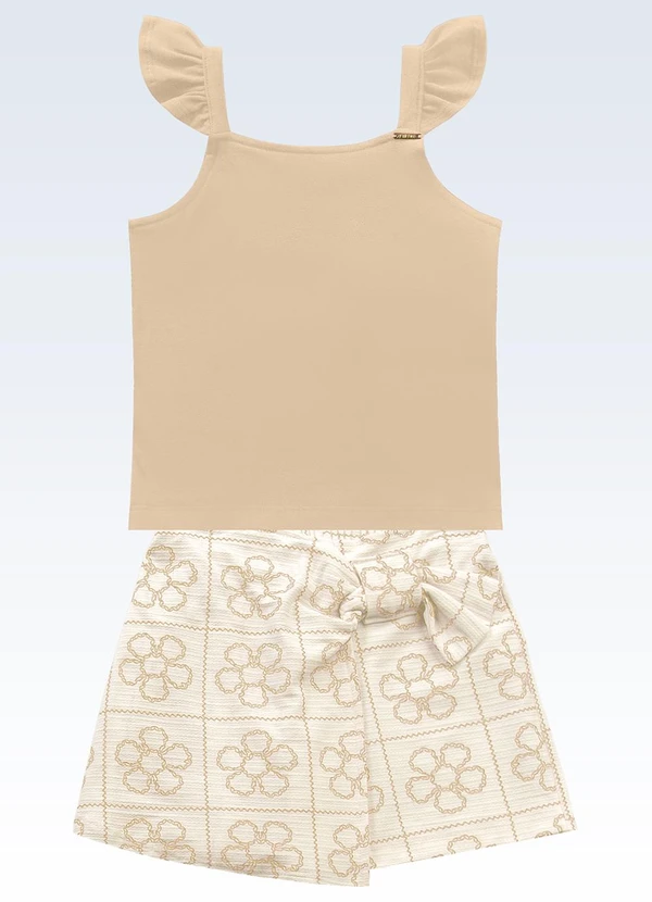 Fakini Kids - Conjunto Regata/Shorts Saia Bege