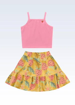 Fakini Kids - Conjunto Regata/Shorts Saia Rosa - FAKINI KIDS