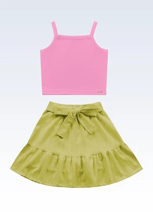 Fakini Kids - Conjunto Regata/Shorts Saia Rosa - FAKINI KIDS