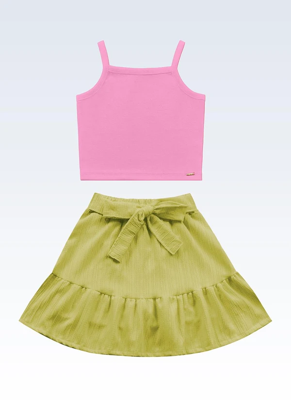 Fakini Kids - Conjunto Regata/Shorts Saia Rosa