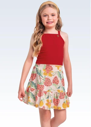 Fakini Kids - Conjunto Regata/Shorts Saia Vermelho - FAKINI KIDS