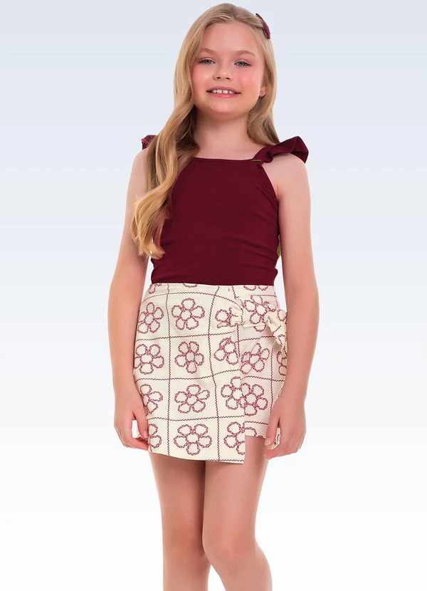 Fakini Kids - Conjunto Regata/Shorts Saia Vermelho