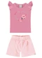 Malwee Kids - Conjunto Azul Pastel Flores com Pompom Menina - variação: Rosa Antigo