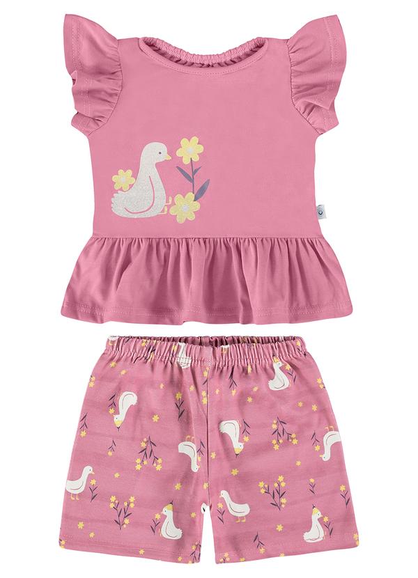 Malwee Kids - Conjunto Rosa Antigo Patos com Babado Menina