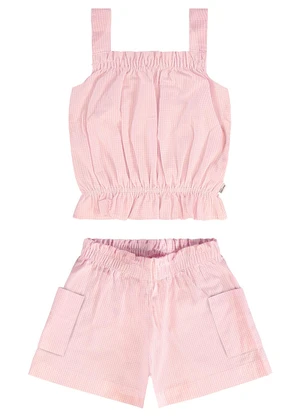 Malwee Kids - Conjunto Rosa Claro Anarruga Listrado Cropped - MALWEE KIDS