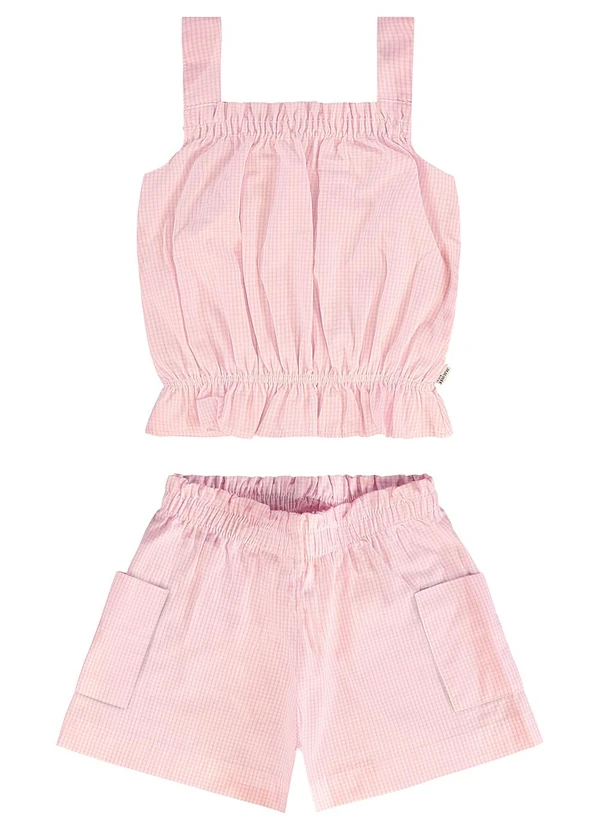 Malwee Kids - Conjunto Rosa Claro Anarruga Listrado Cropped 2