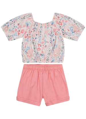 Carinhoso - Conjunto Rosa Claro Cropped Floral Menina - CARINHOSO