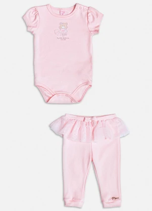 Momi - Conjunto Rosa com Bordado de Ursinho Rosa - MOMI