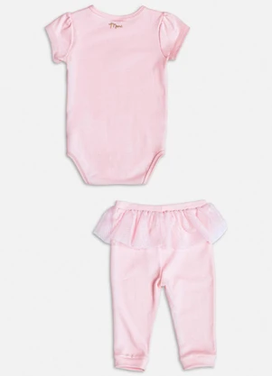 Momi - Conjunto Rosa com Bordado de Ursinho Rosa - MOMI