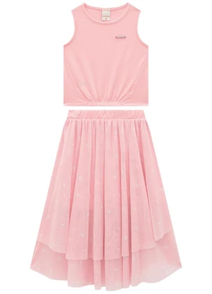 Carinhoso - Conjunto Rosa Corações em Tule Menina - CARINHOSO