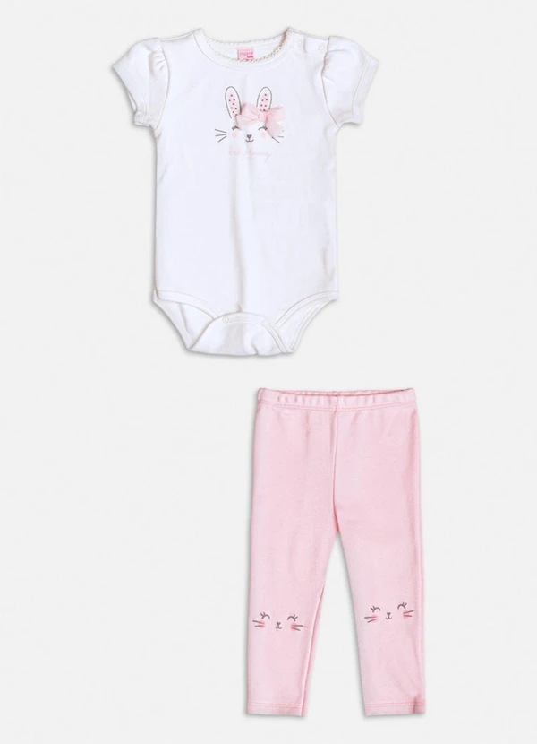 Momi - Conjunto Rosa de Coelhinho Branco