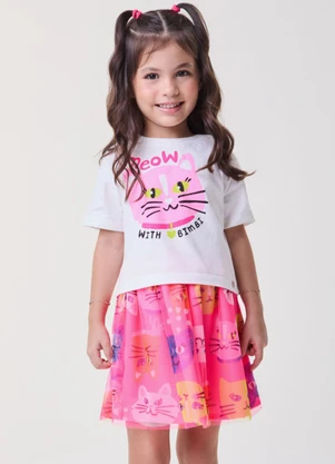 Bimbi - Conjunto Rosa de Tule com Gatinhos Pink - BIMBI
