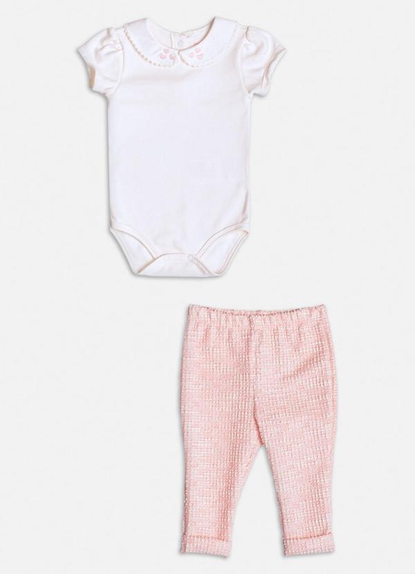 Momi - Conjunto Rosa de Tweed com Corações Branco