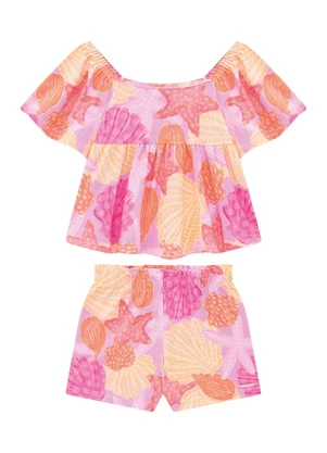 Carinhoso - Conjunto Rosa Escuro Clochard Conchas Menina - CARINHOSO