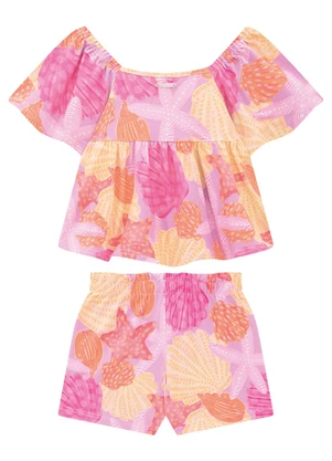 Carinhoso - Conjunto Rosa Escuro Clochard Conchas Menina - CARINHOSO