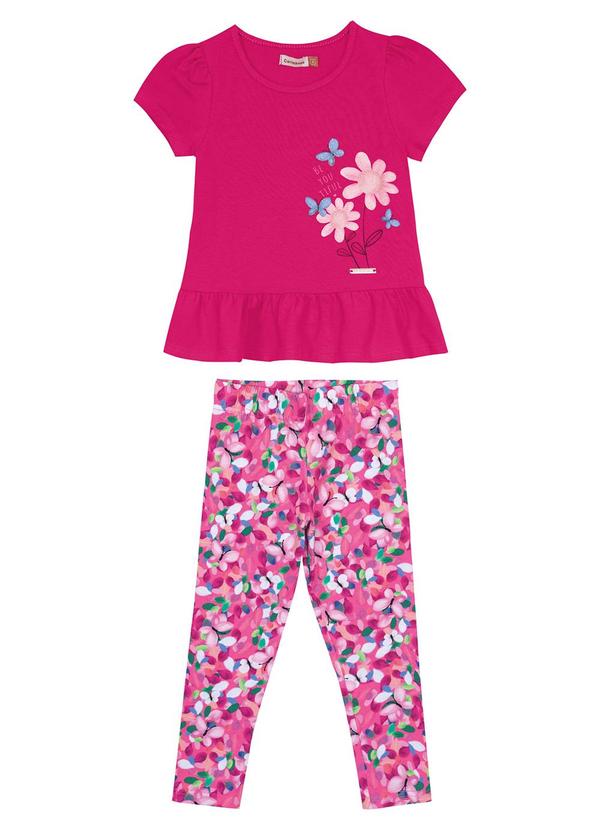 Carinhoso - Conjunto Rosa Escuro Floral com Glitter Menina