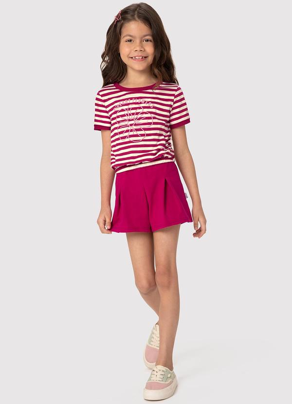 Malwee Kids - Conjunto Rosa Escuro Listrado com Flor Menina