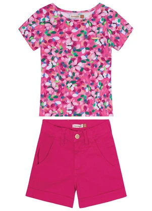 Carinhoso - Conjunto Rosa Floral com Sarja Menina - CARINHOSO