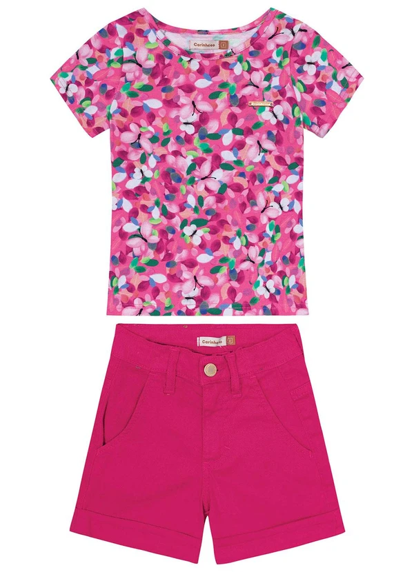Carinhoso - Conjunto Rosa Floral com Sarja Menina