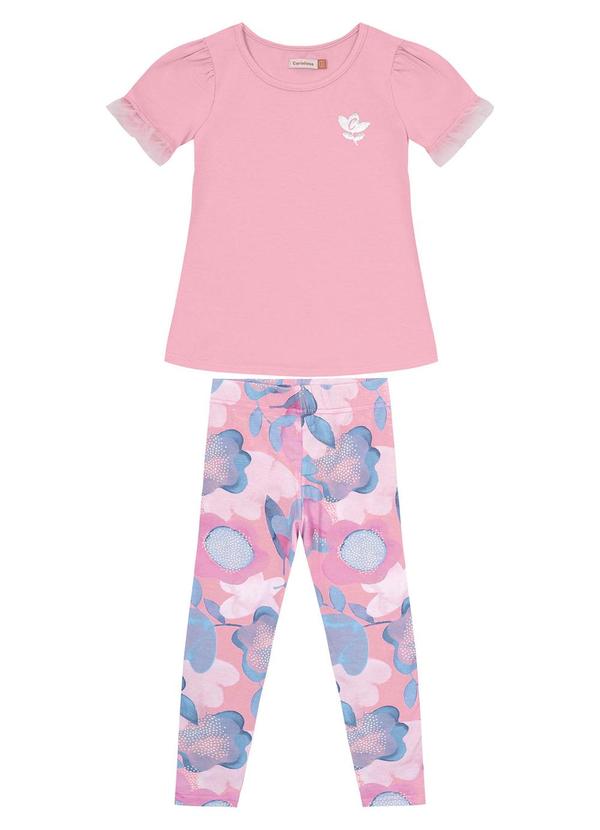 Carinhoso - Conjunto Rosa Floral com Tule Menina