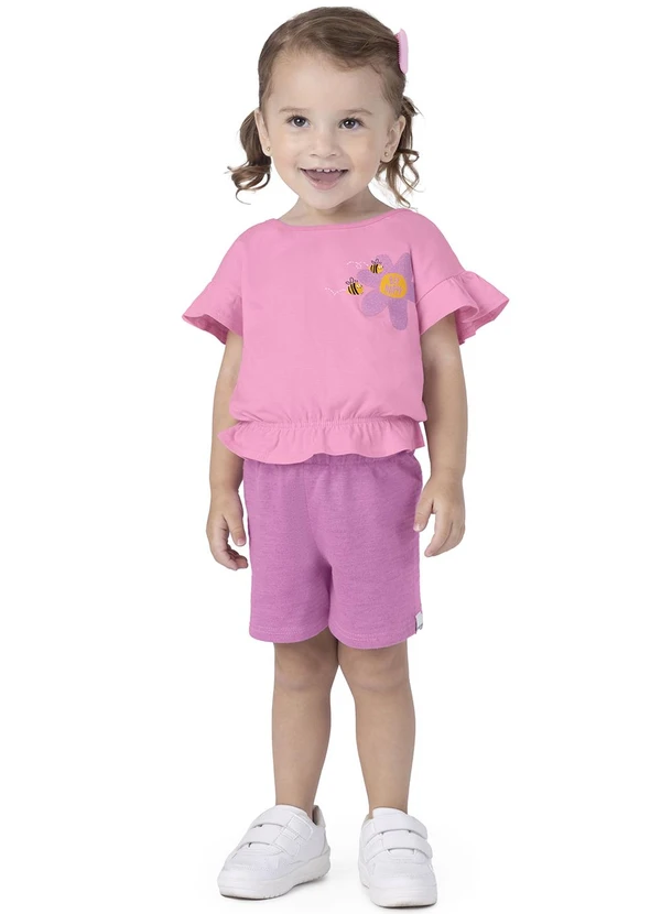 Malwee Kids - Conjunto Rosa Florzinha com Glitter