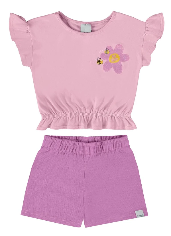 Malwee Kids - Conjunto Rosa Florzinha com Glitter 3