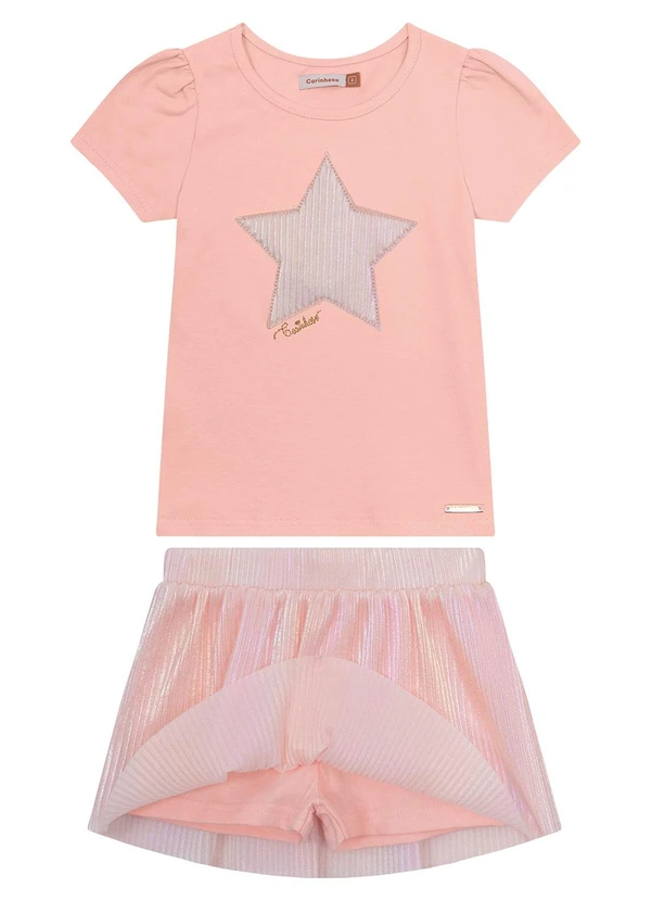 Carinhoso - Conjunto Rosê Estrela com Bordado Menina 2