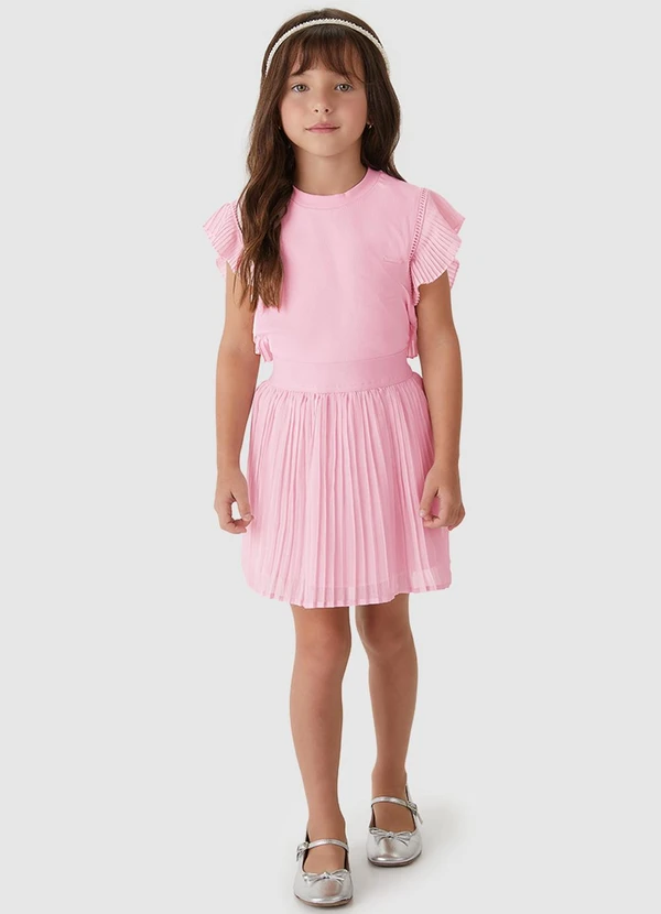 Carinhoso - Conjunto Saia Plissada Rosa Claro