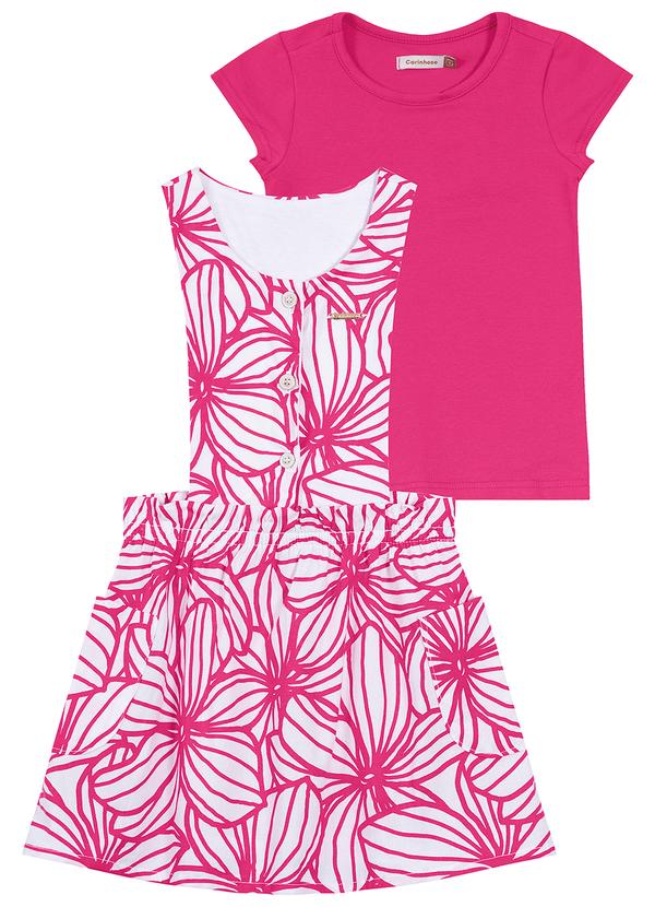 Carinhoso - Conjunto Salopete Tropical Menina Rosa Escuro