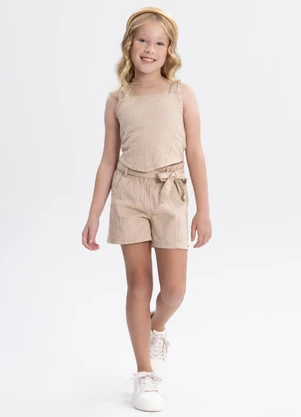 Alakazoo - Conjunto Sarja Menina com Blusa e Shorts Bege - ALAKAZOO